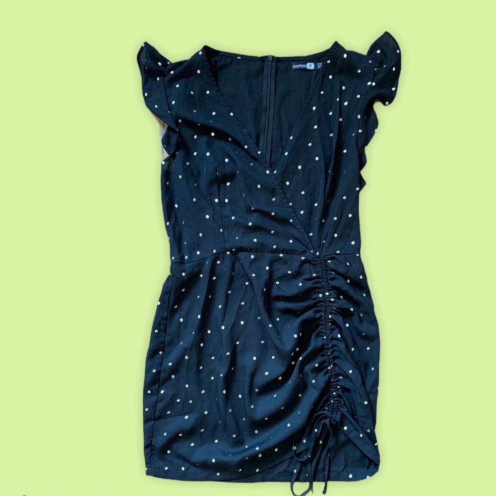 Boohoo black polka dot dress
